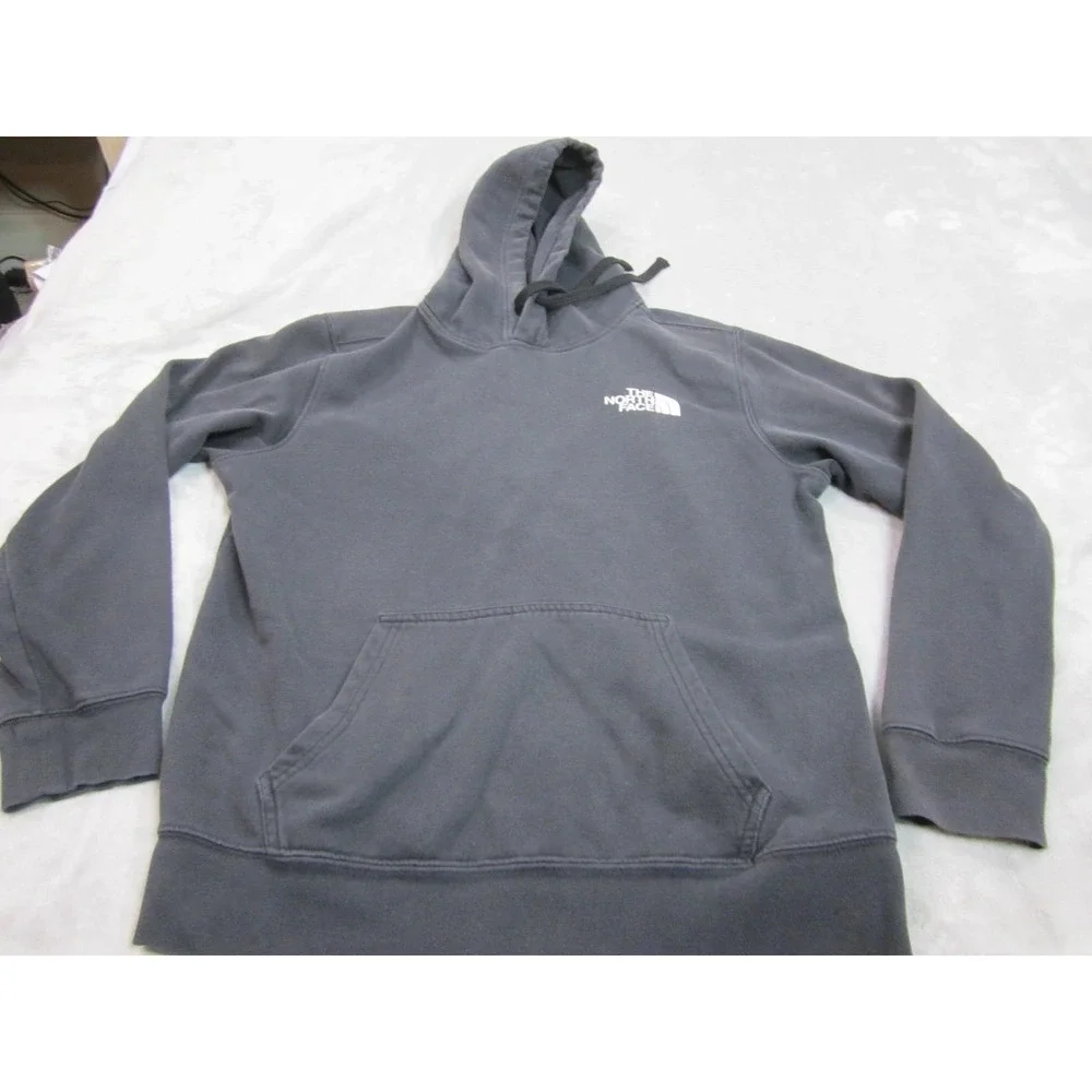 The North Face Hoodie Mens L Gray Pullover Red Box Logo Never Stop Exploring